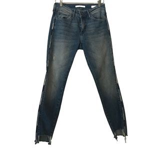 Mavi Jeans Adriana Ankle Super Skinny Distressed Rigid Denim Banded Raw Hem 26